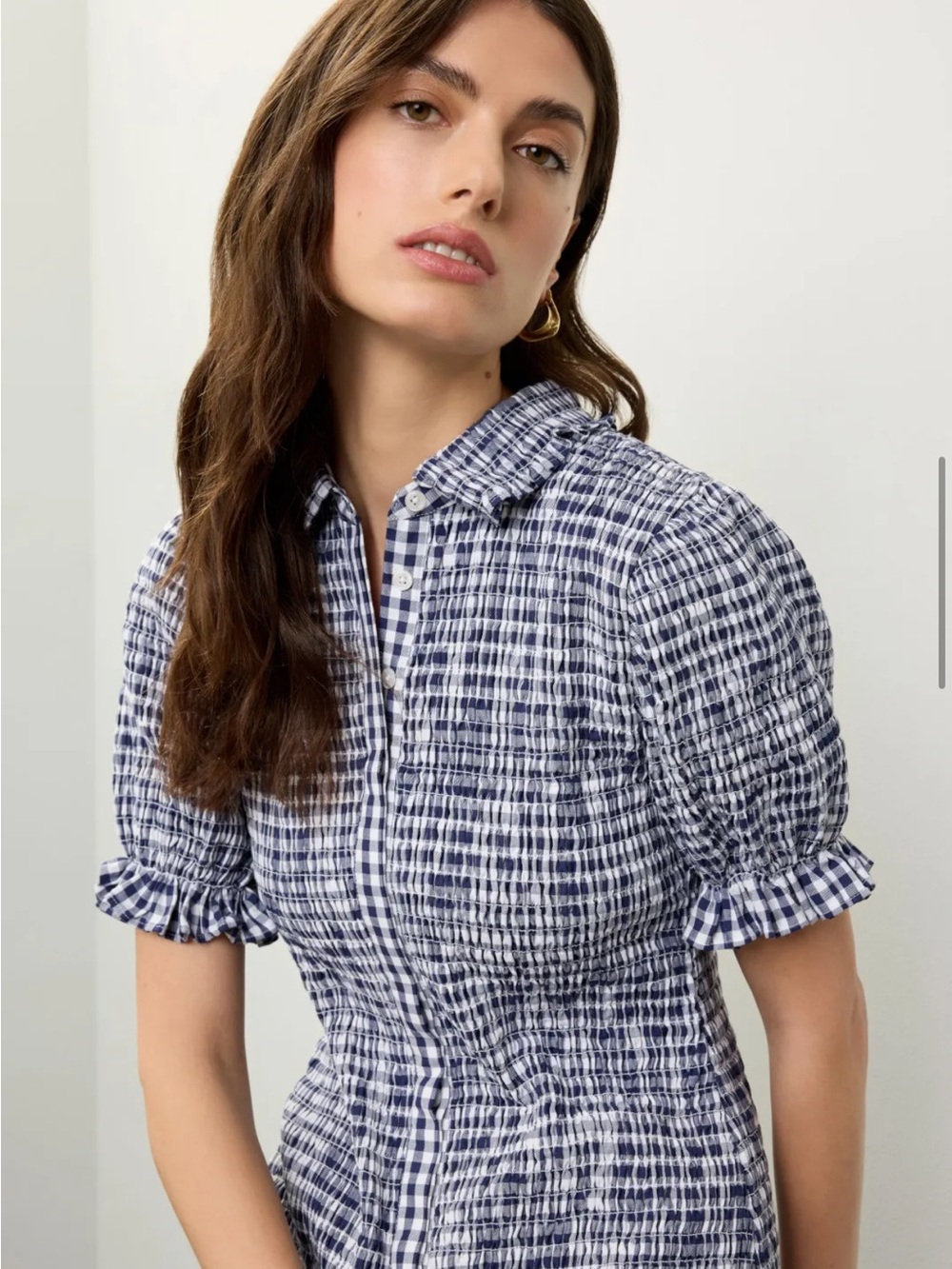 Jason Wu x RTR Gingham-Textured Navy and White Short Sleeve Dress - Picture 4 of 14
